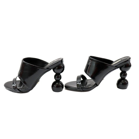 STUDIO F AVANT GARDE hourglass Block HEELS Black PATENT leather Sandals Size 35 - Picture 4 of 9